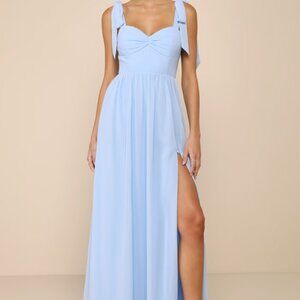 Lulus Radiant Charisma Light Blue Chiffon Ruched Tie-strap Maxi Dress - Size S